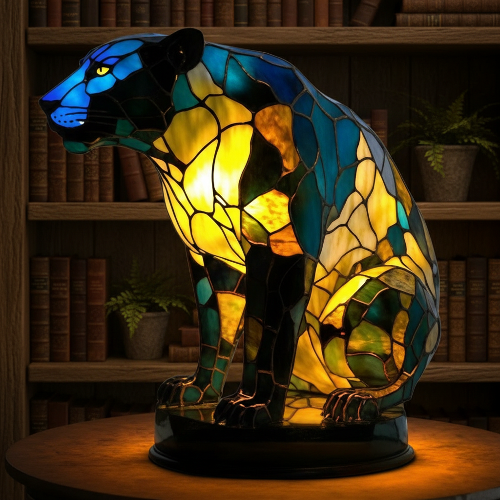 Colorful Leopard LED Night Light, Acrylic Plastic Big Cat Table Lamp, Artistic Mosaic Style Decor Light, Cozy Bedroom Night Lamp, Wildlife Lover Gift