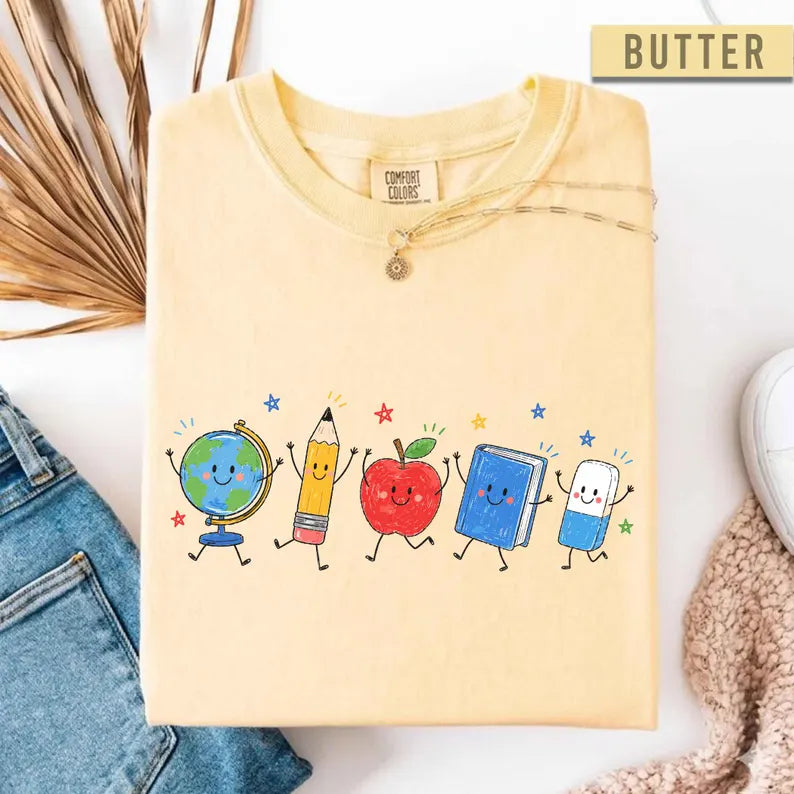 Back To School Shirt, Cute School Supplies Shirt, Teacher Student Shirt, Doodle Classroom Shirt, First Day Of School Gift, Happy School Tee. SPETAL16
