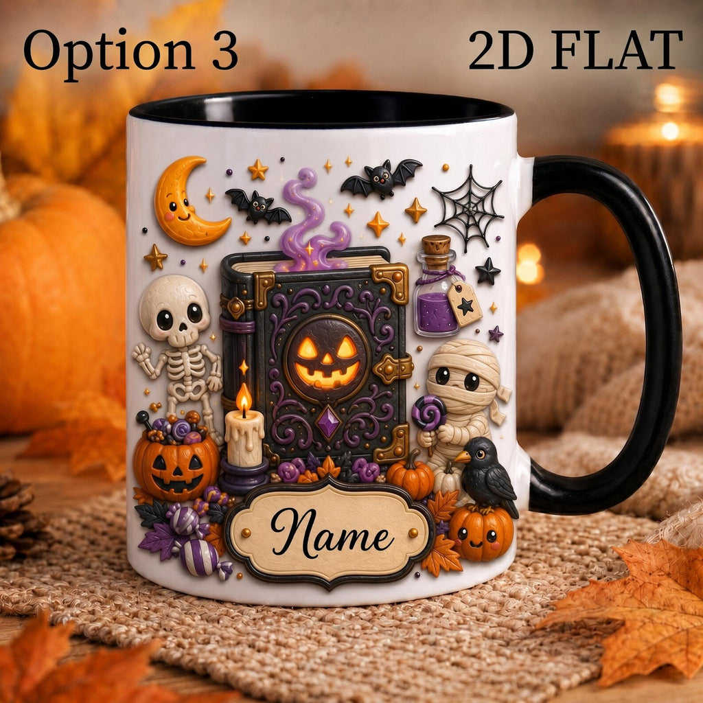 Personalized Halloween Mug, Custom Spooky Coffee Cup, Cute Witch Ghost Pumpkin Mug, Fall Halloween Gift with Name. MPETAL10