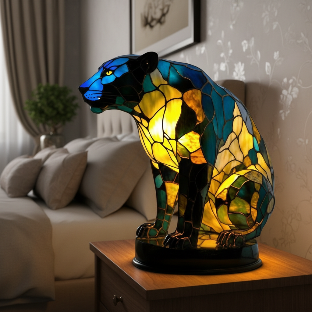 Colorful Leopard LED Night Light, Acrylic Plastic Big Cat Table Lamp, Artistic Mosaic Style Decor Light, Cozy Bedroom Night Lamp, Wildlife Lover Gift