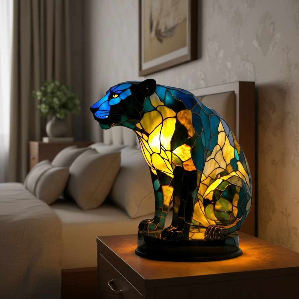 Colorful Leopard LED Night Light, Acrylic Plastic Big Cat Table Lamp, Artistic Mosaic Style Decor Light, Cozy Bedroom Night Lamp, Wildlife Lover Gift