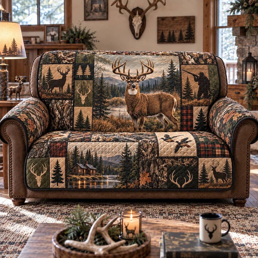 Personalized Bernese Mountain Quilted Sofa Cover, Deer Sofa Cover, Patchwork Couch Throw, Sofa Protector, Holiday Sofa Decor QUILTSOFA06