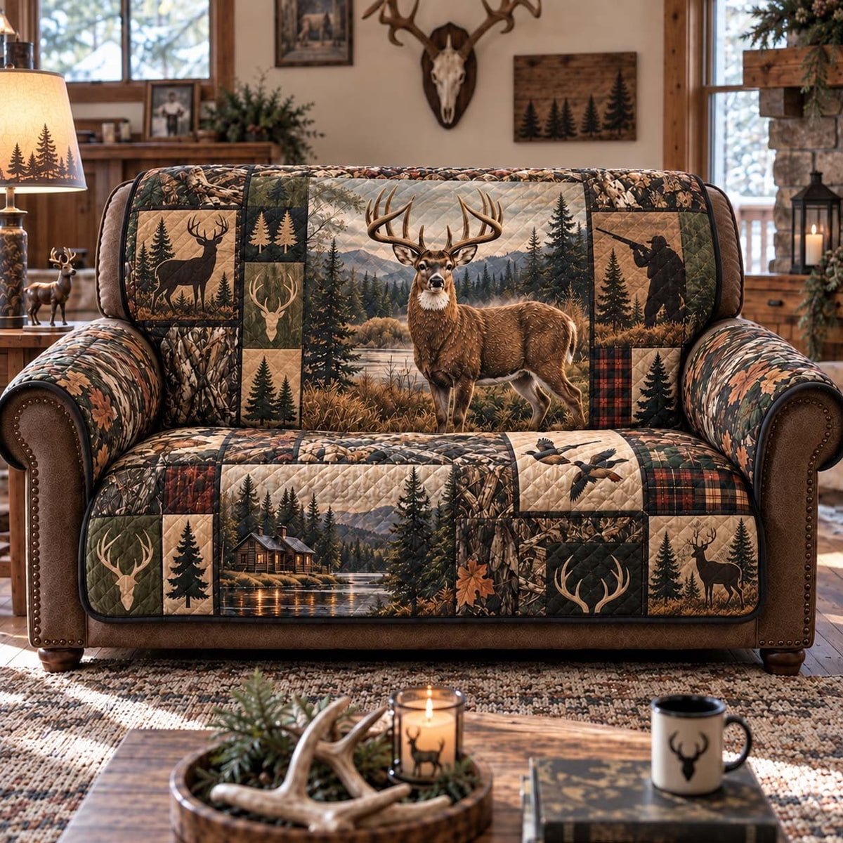 Personalized Bernese Mountain Quilted Sofa Cover, Deer Sofa Cover, Patchwork Couch Throw, Sofa Protector, Holiday Sofa Decor QUILTSOFA06