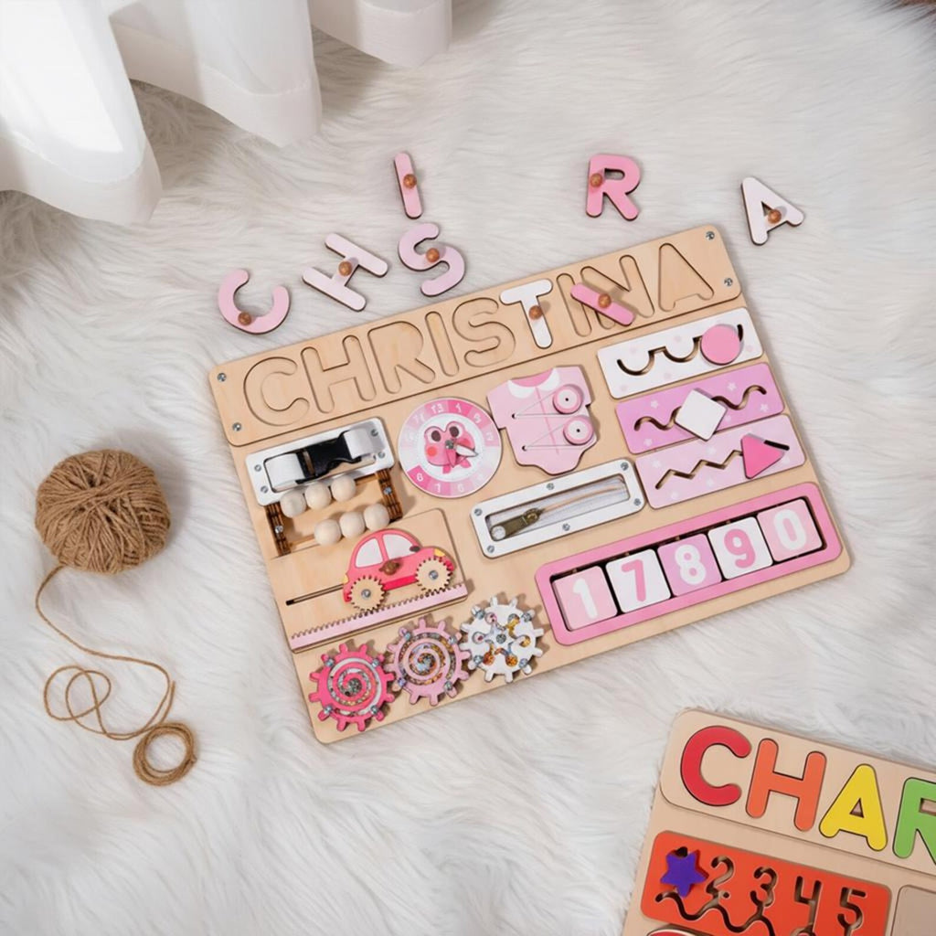 Personalized Name Puzzle & Busy Board, Montessori Wooden Toy, Gift for Baby Girl, First Birthday Gift, Christmas Gift, Baby Toy, Baby Gift. NPPETAL7