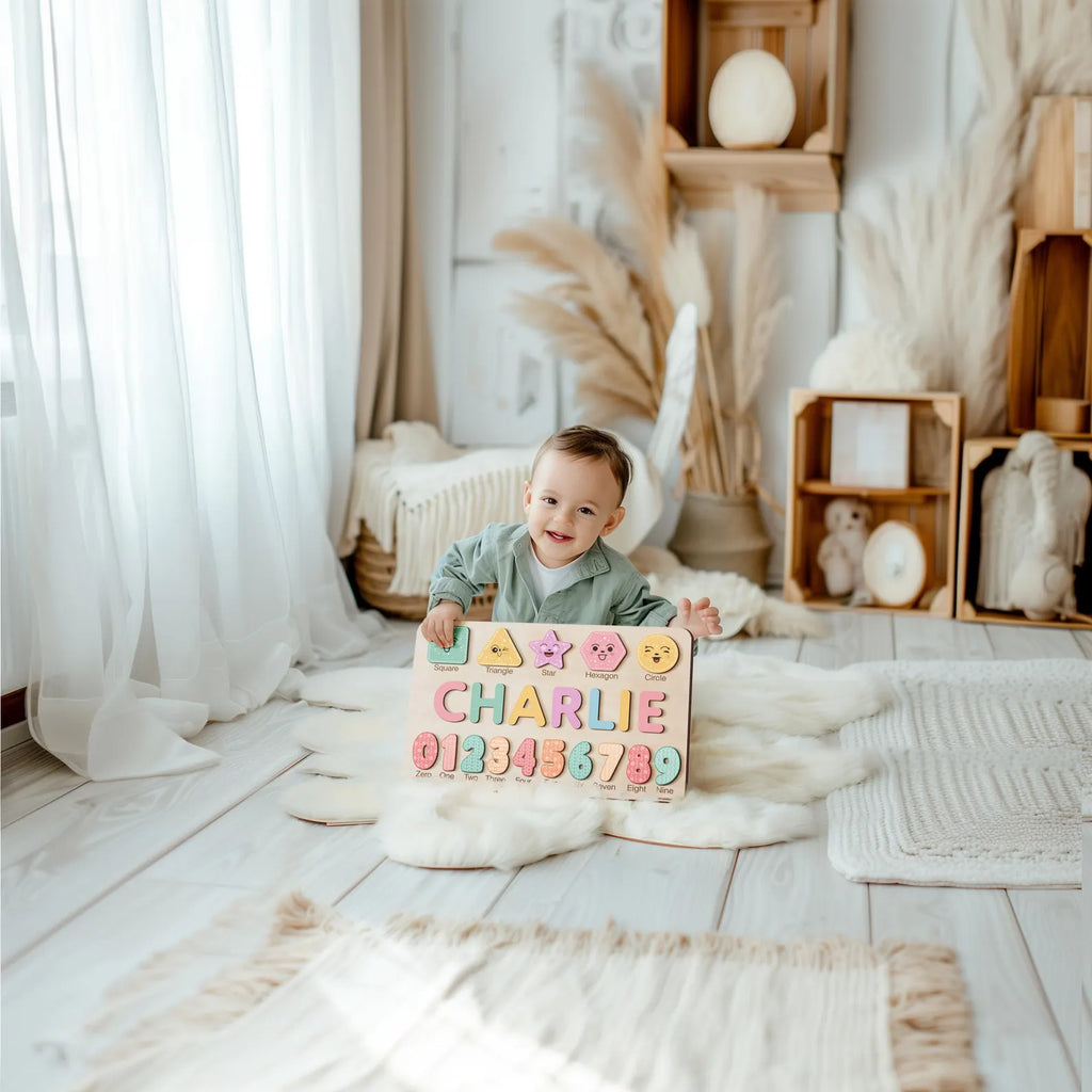 Wooden Busy Board Puzzle, Personalized Name Puzzle Toy, Baby Girl Gift, Nursery Decor, First Easter Gift, Custom Gift, One Year Old Gift. NPPETAL2