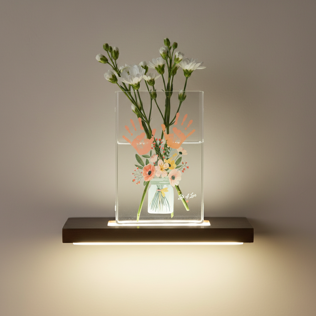 Personalized Mom’s Garden Birth Month Flower Book Vase – Custom Kid Handprint Design, Meaningful Mother’s Day Gift for Mom or Grandma