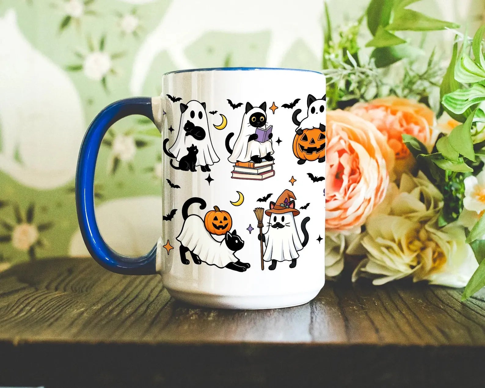 Funny Halloween Coffee Mug, Halloween Black Cat Ghosts Mug, Spooky Cat Mug, Halloween Gift for Cat Lovers, Cute Ghost Mug, Fall Pumpkin Cat. MPETAL9