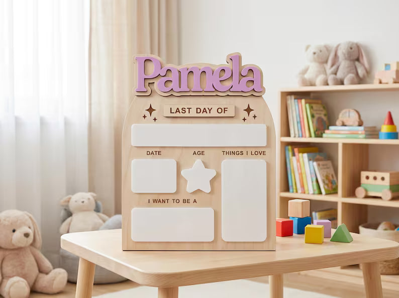 Personalized First Day of School Sign, Back to School Sign, Preschool, Kindergarten 1st Day of School Sign, Reusable Wood Acrylic Board. SBPETAL05