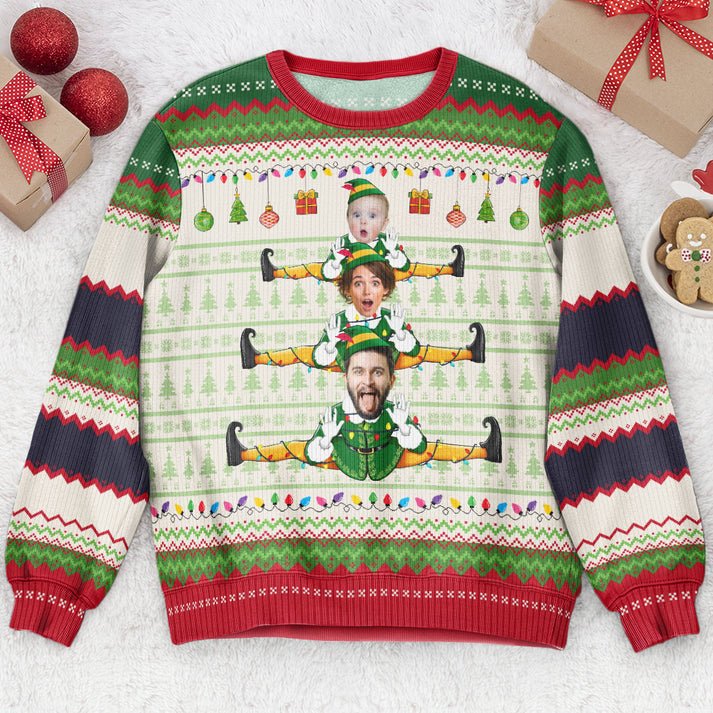 Custom Face ELF Family Ugly Christmas Sweater, Personalized ELF Christmas Shirt, Unisex Kid Adult Sweater, Christmas Party Shirt, Holiday Sweatshirts, Xmas Outfit, Christmas Gift UXMAS08