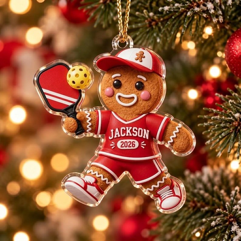 Personalized Pickleball Gingerbread Acrylic Ornament Custom Sports Player Tree Keepsake Christmas Decor Gift For Pickleball Lover Coach ACRYLICOR08