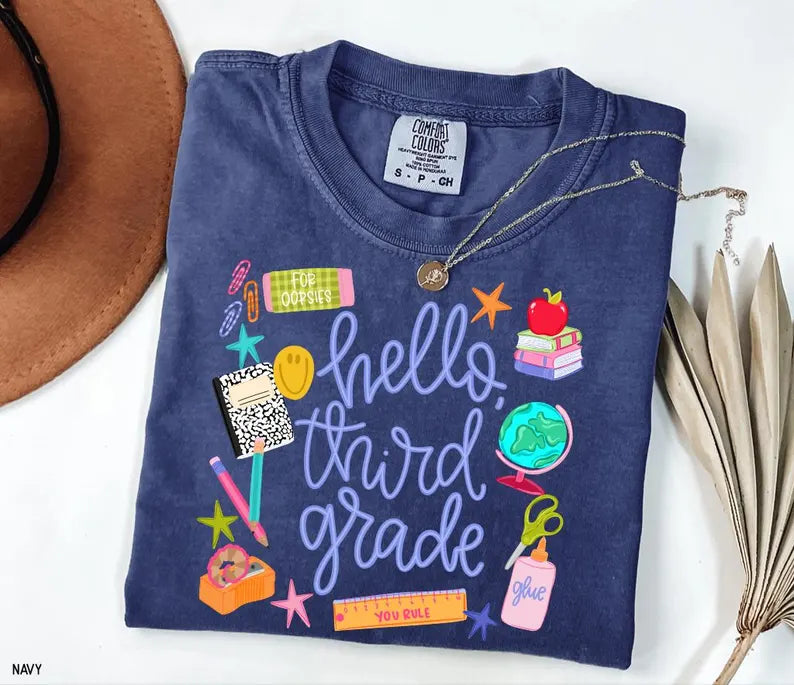 Hello Grade Shirt, Comfort Colors Tee, Back To School Teacher Tee, First Grade Shirt, Cute School Graphic Tee, Teacher Student Shirt, Second. SPETAL14