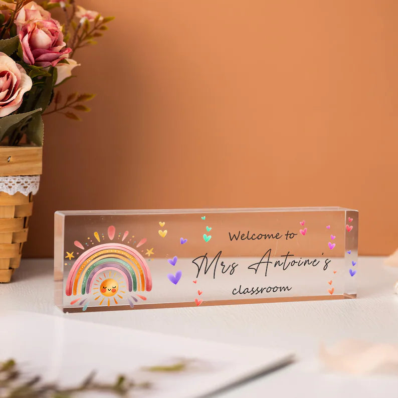 Personalized Teacher Name Desk Sign,Acrylic Desk Plate For Teacher,Custom Floral Name Block,Teacher Appreciation Gift,Back To School Sign. DNPETAL10