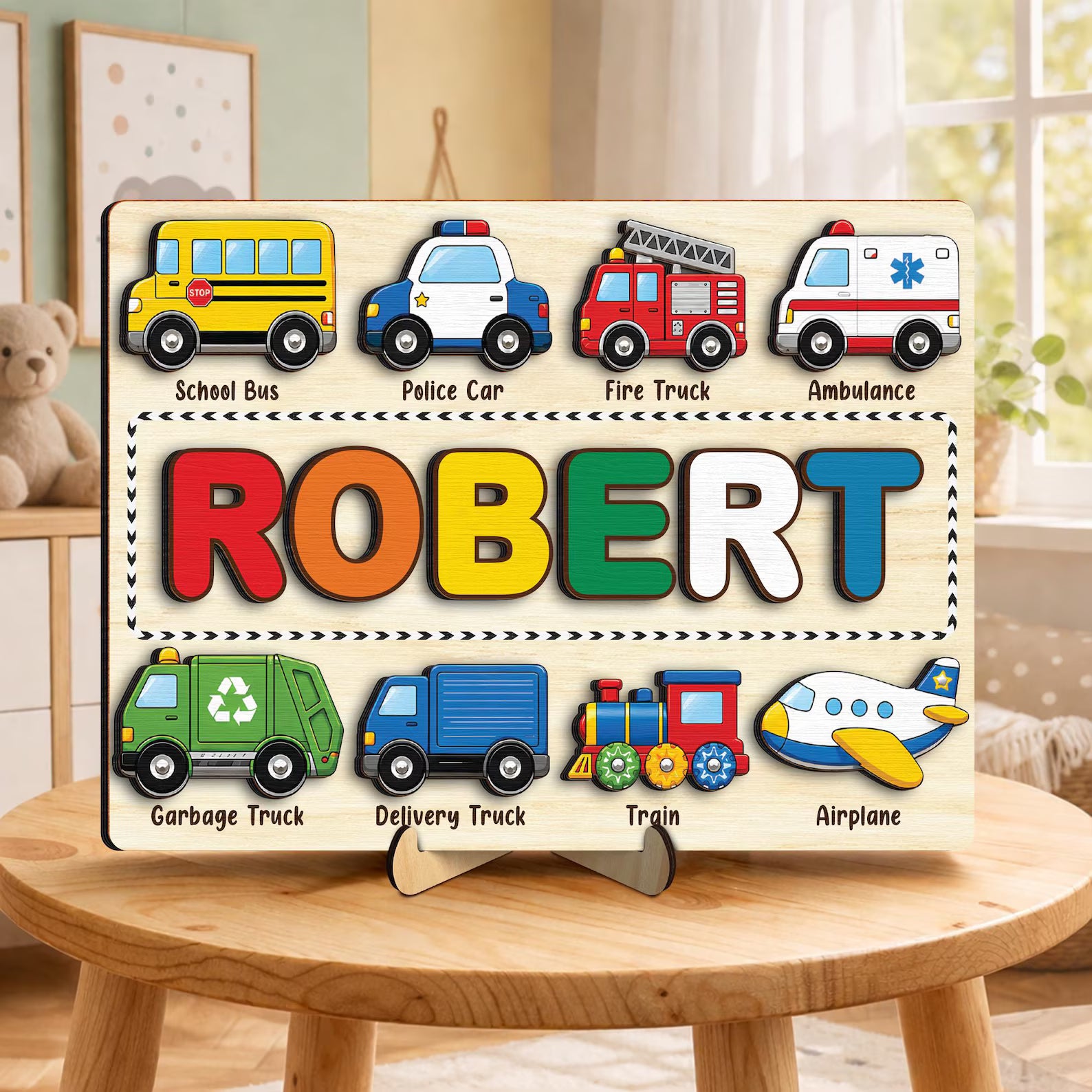 Custom Transportation Puzzle with Cars,Vehicle Name Puzzle Board,Montessori Toy for Baby Boys,Newborn Gift,Toddlers Gift,Baby Room Decor. NPPETAL20