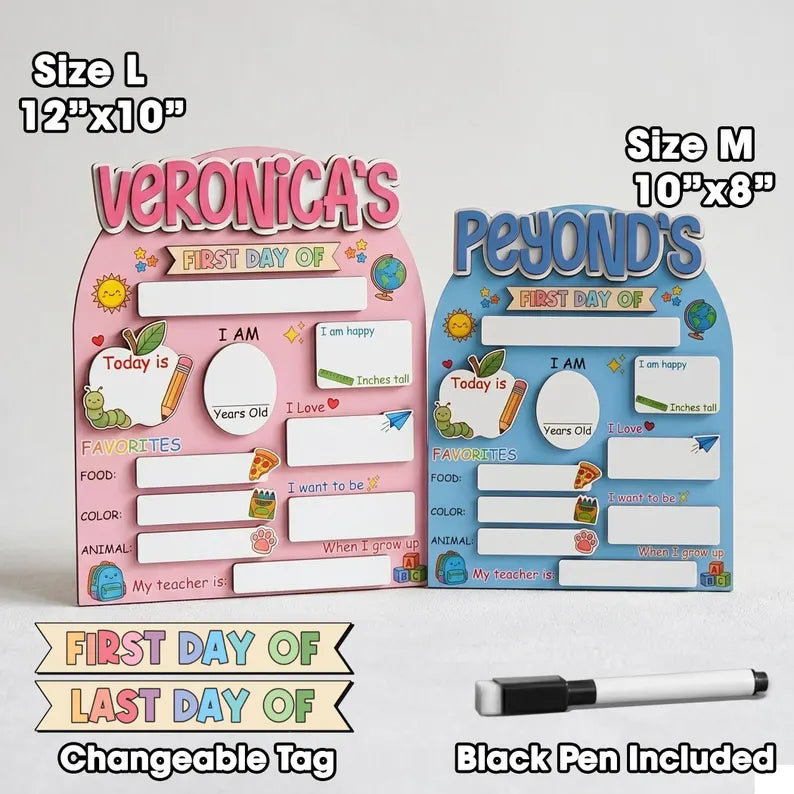 Custom First Day of School Sign,Preschool Back to School Board Kid Gift,Kindergarten 1st Day of School Photo Prop,Last Day School Name Sign. SBPETAL09