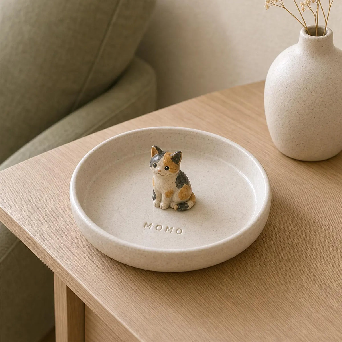 Personalized Ceramic Pet Ring Dish, Hand-Carved Dog Jewelry Tray, Pet Memorial Gift. CPPETAL01