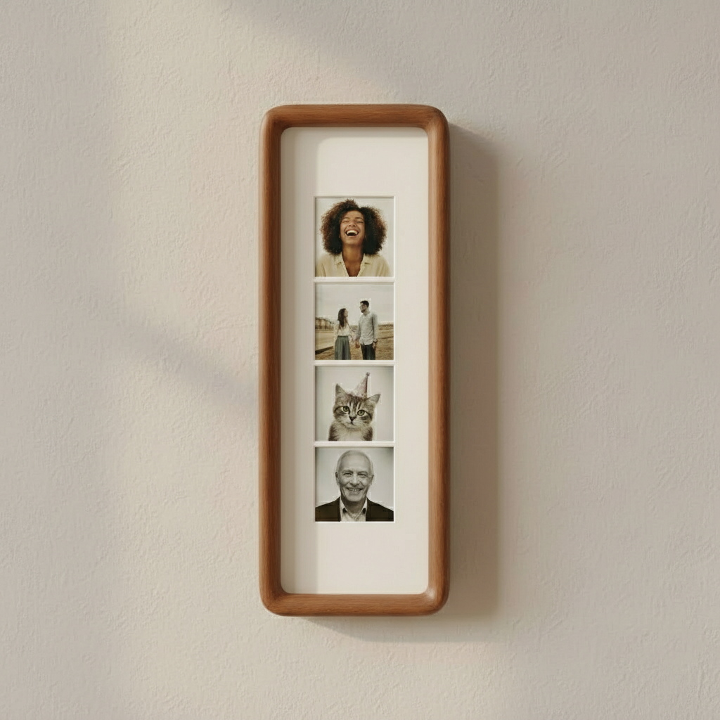 Photobooth Picture Frame, Solid Wood Photo Strip Frame with Colored Mount, Long Ready to Hang Wall Picture Frame