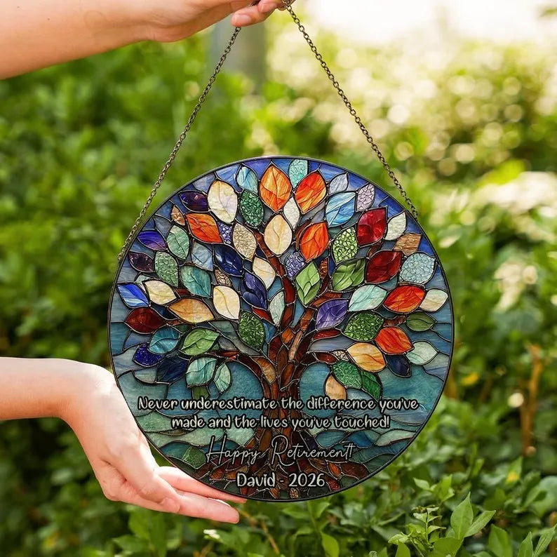 Tree of Life Retired Glass Suncatcher, Personalized Retirement Gift 2026, Farewell Gift for Teacher, Nurse, Coworker, Retirement Keepsake. SUNPETAL03