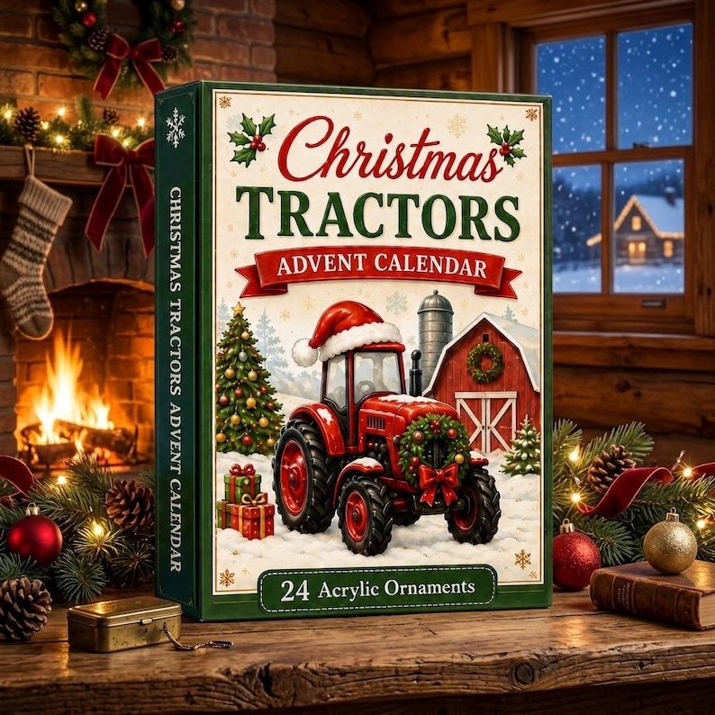 Christmas Tractor Advent Calendar 2026, 24 Acrylic Farm Vehicle Ornaments Countdown Calendar, Cute Farming Christmas Gift for Kids, Farmers & Tractor Lovers AXMAS08