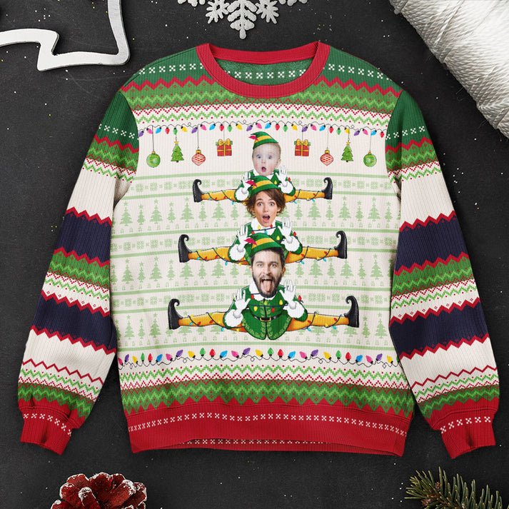 Custom Face ELF Family Ugly Christmas Sweater, Personalized ELF Christmas Shirt, Unisex Kid Adult Sweater, Christmas Party Shirt, Holiday Sweatshirts, Xmas Outfit, Christmas Gift UXMAS08