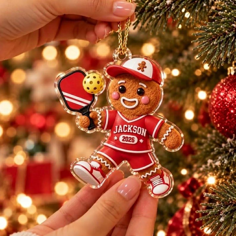 Personalized Pickleball Gingerbread Acrylic Ornament Custom Sports Player Tree Keepsake Christmas Decor Gift For Pickleball Lover Coach ACRYLICOR08