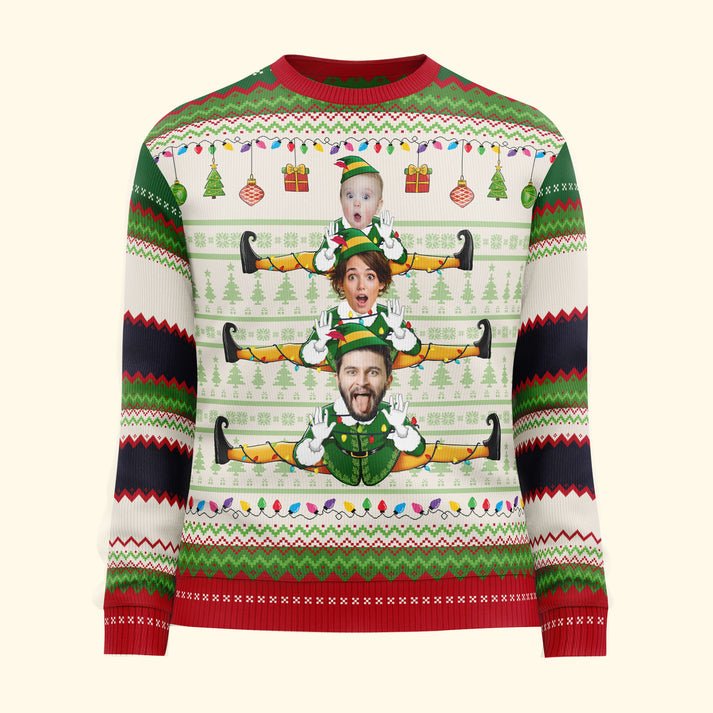 Custom Face ELF Family Ugly Christmas Sweater, Personalized ELF Christmas Shirt, Unisex Kid Adult Sweater, Christmas Party Shirt, Holiday Sweatshirts, Xmas Outfit, Christmas Gift UXMAS08