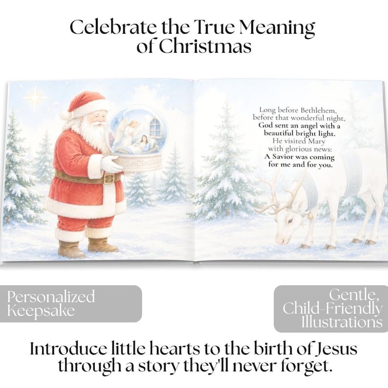 Personalized Santa Christmas Gift for Kids, Custom Christmas Book, Personalized Story Book, Christian Christmas Gift, Child's Name Book PBOOK08