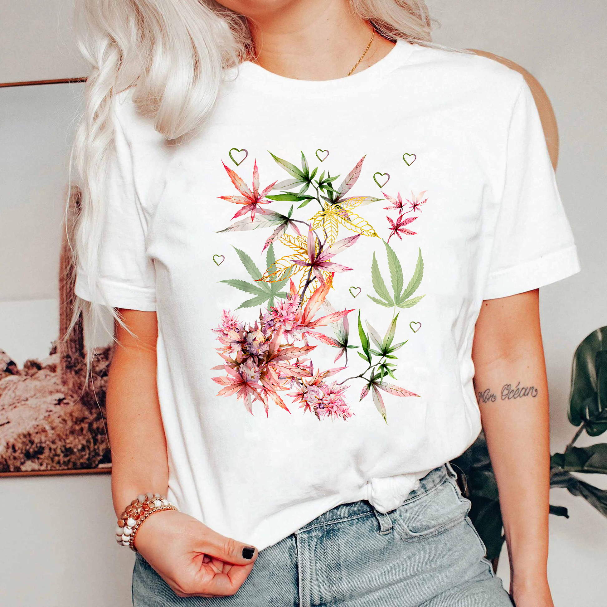 Cannabis Leaf Shirt, Trippy Marijuana Graphic Tee, Boho Stoner T-Shirt, Festival Rave Weed Shirt, Colorful Hippie Tee