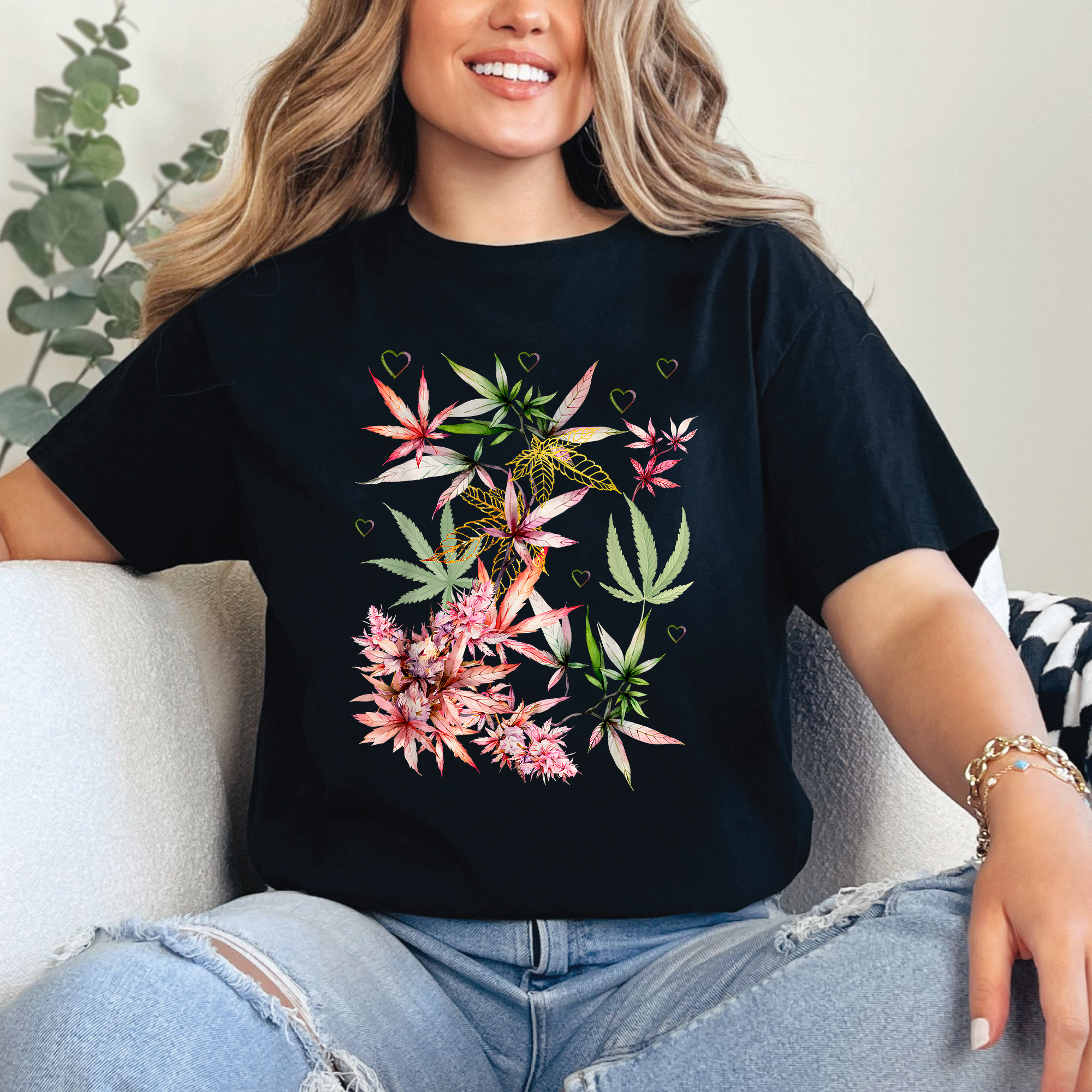 Cannabis Leaf Shirt, Trippy Marijuana Graphic Tee, Boho Stoner T-Shirt, Festival Rave Weed Shirt, Colorful Hippie Tee