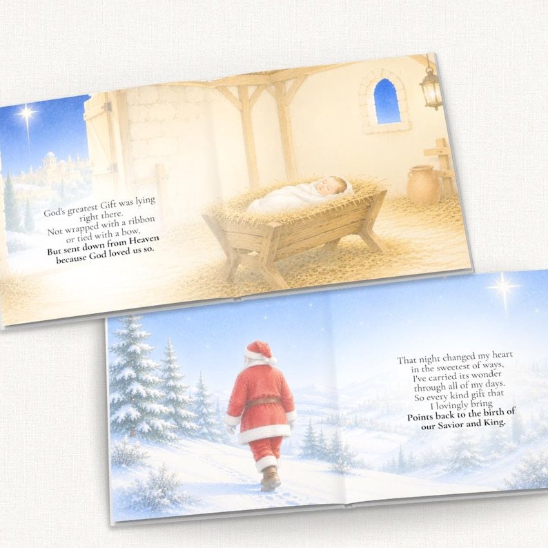 Personalized Santa Christmas Gift for Kids, Custom Christmas Book, Personalized Story Book, Christian Christmas Gift, Child's Name Book PBOOK08