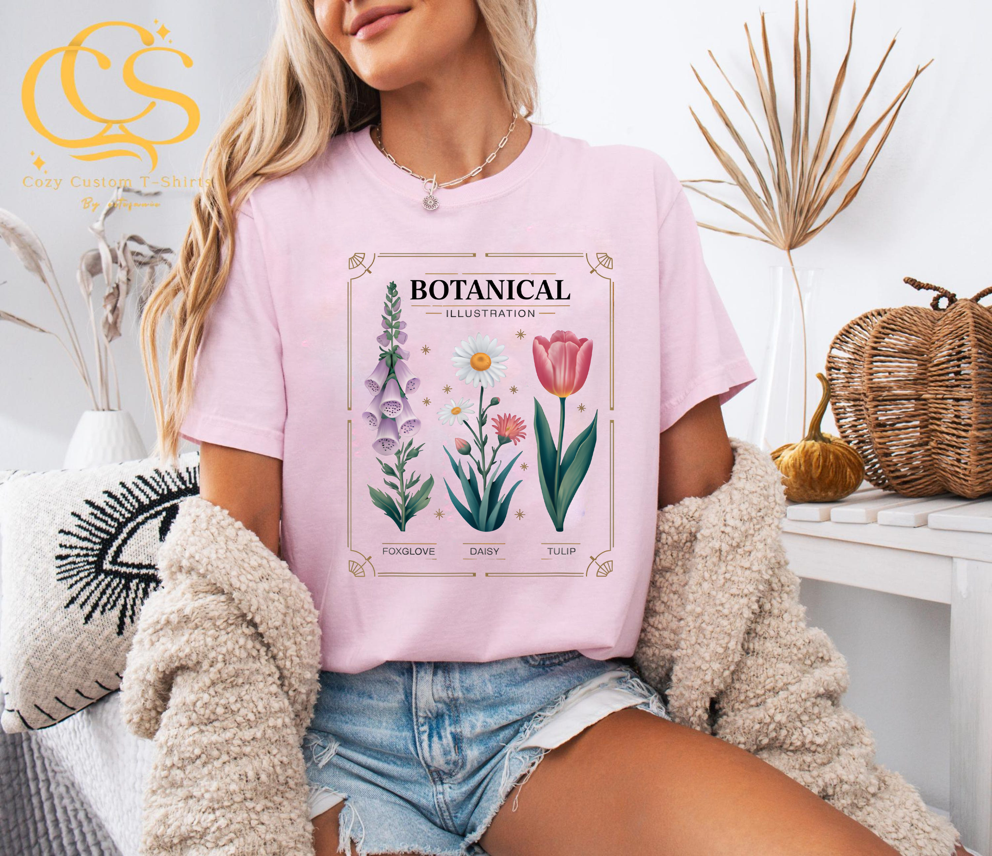 Vintage Botanical Shirt, Floral Graphic Tee, Cottagecore Flower T-Shirt, Aesthetic Plant Tee, Foxglove Daisy Tulip Art