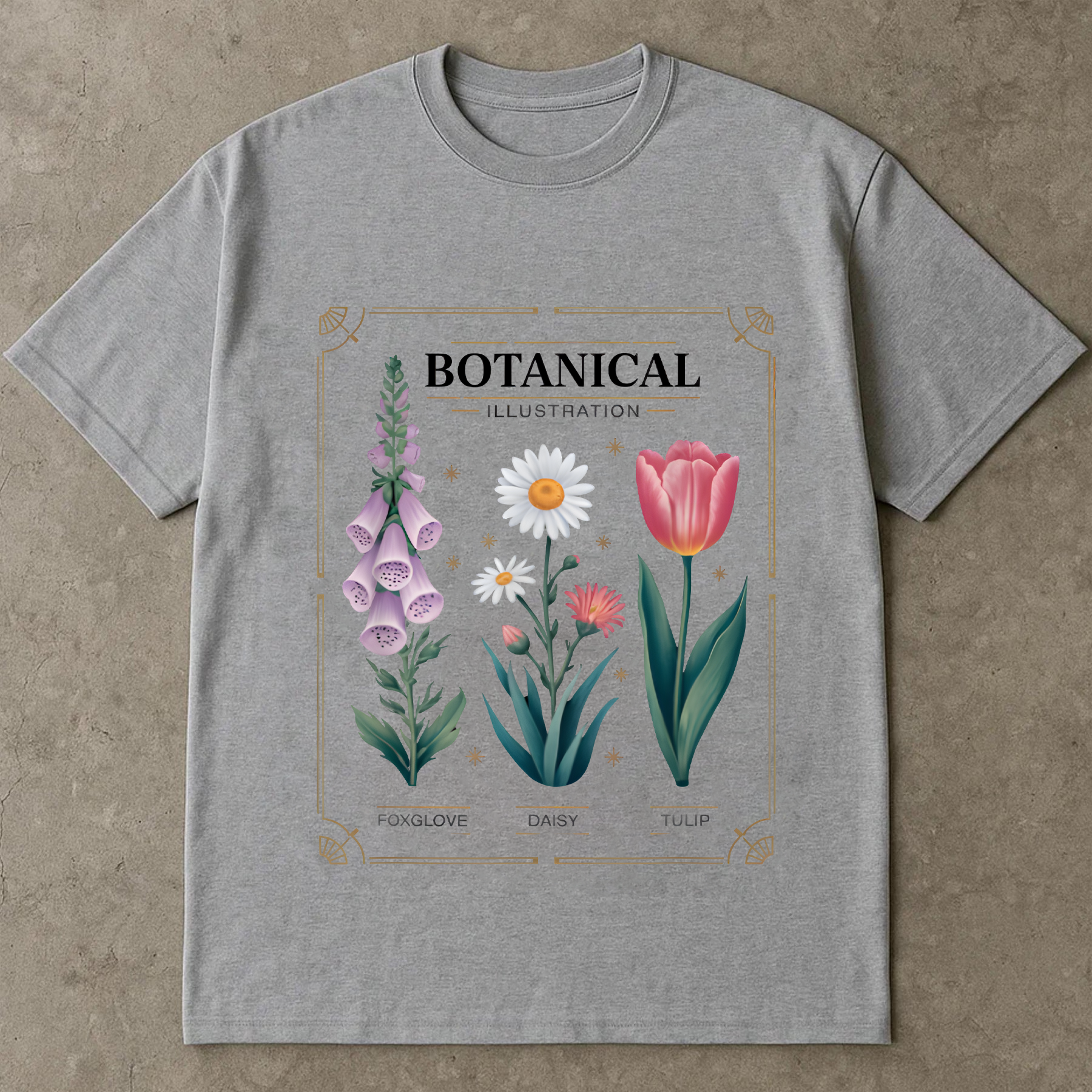 Vintage Botanical Shirt, Floral Graphic Tee, Cottagecore Flower T-Shirt, Aesthetic Plant Tee, Foxglove Daisy Tulip Art