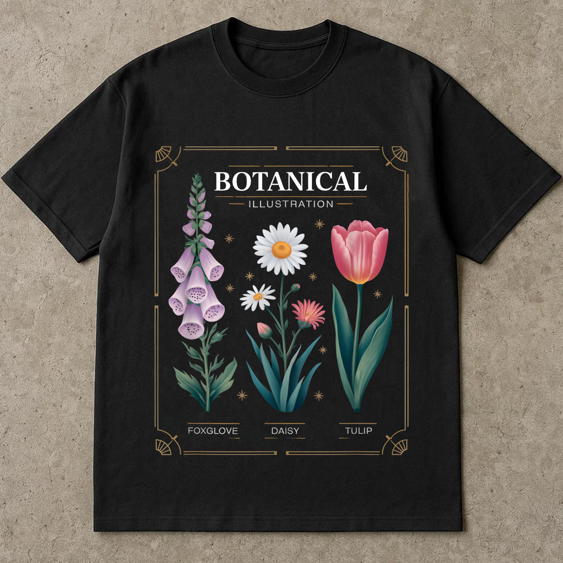 Vintage Botanical Shirt, Floral Graphic Tee, Cottagecore Flower T-Shirt, Aesthetic Plant Tee, Foxglove Daisy Tulip Art