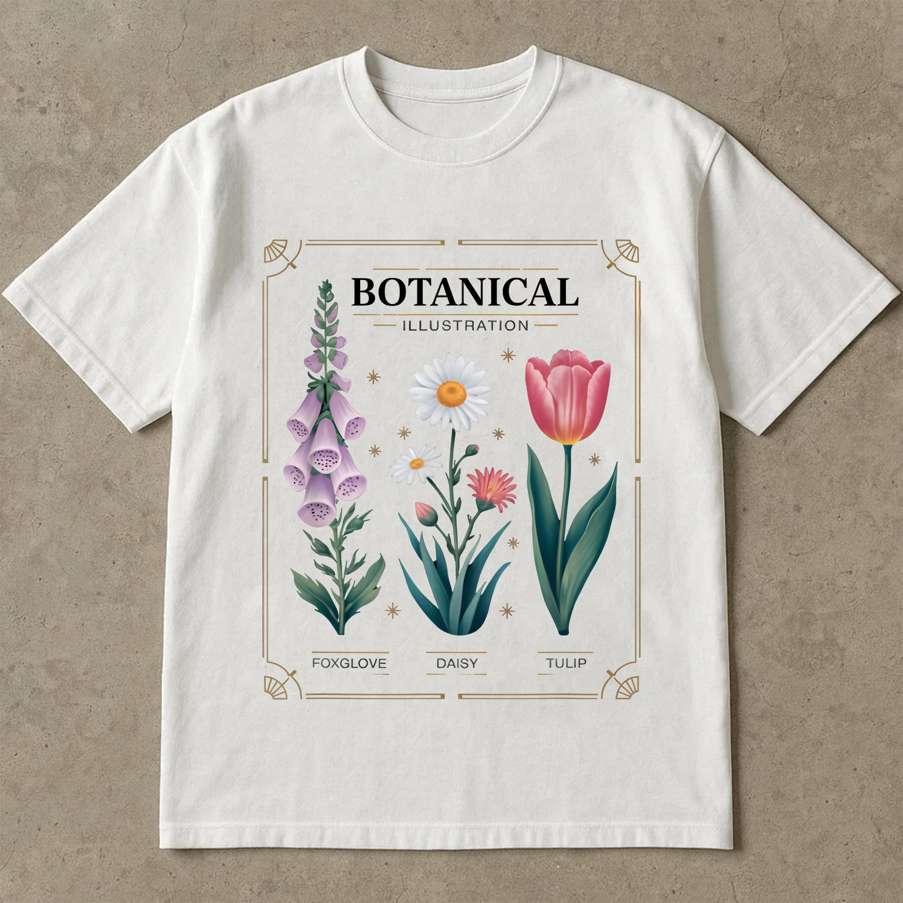 Vintage Botanical Shirt, Floral Graphic Tee, Cottagecore Flower T-Shirt, Aesthetic Plant Tee, Foxglove Daisy Tulip Art