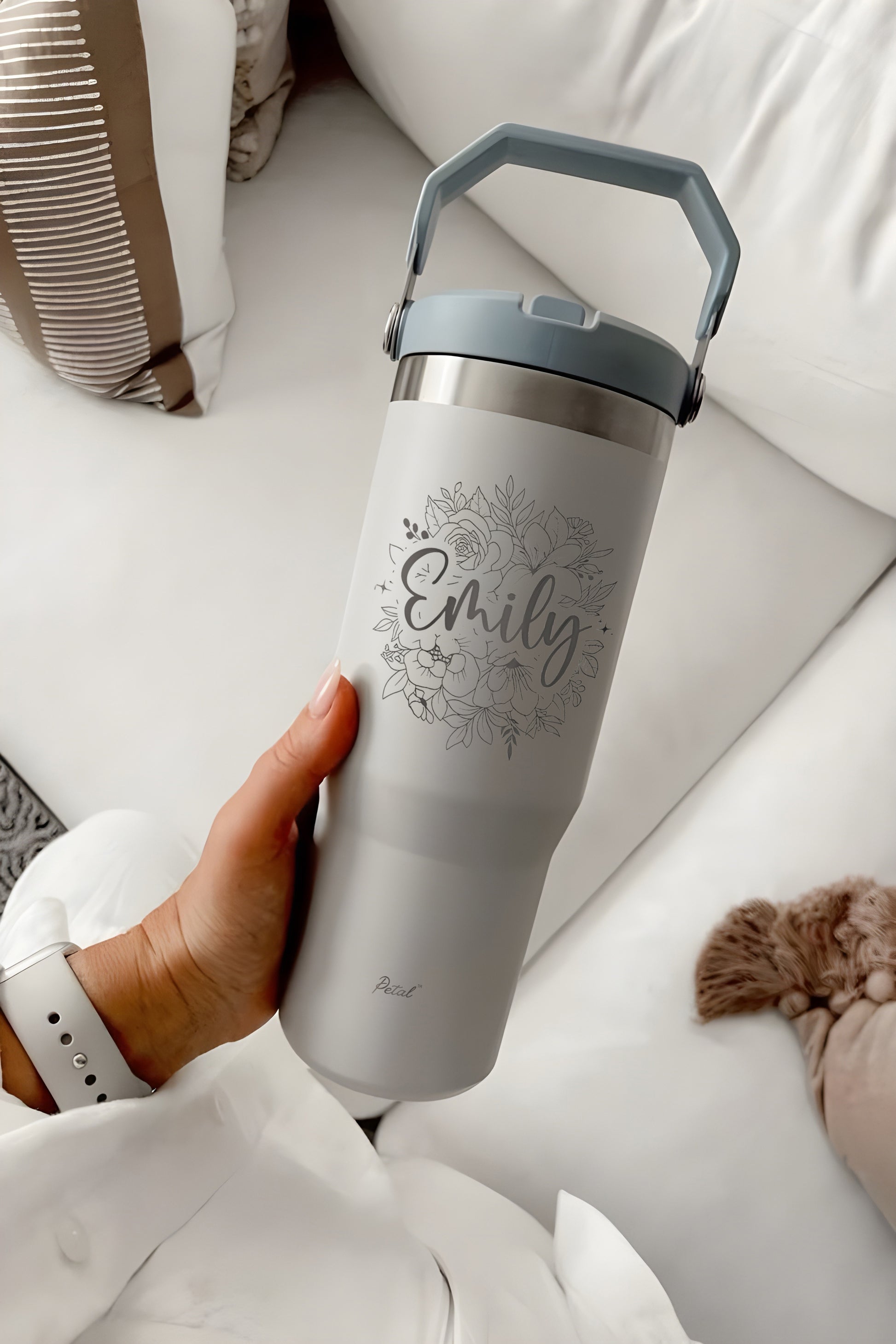 Personalized Flowers With Name Tumbler Flip Straw 40oz, Hot Cold Mug With Straw, Bridesmaid Gift, Custom Name Travel Cup, Birthday Gift, Gift For Her Mother