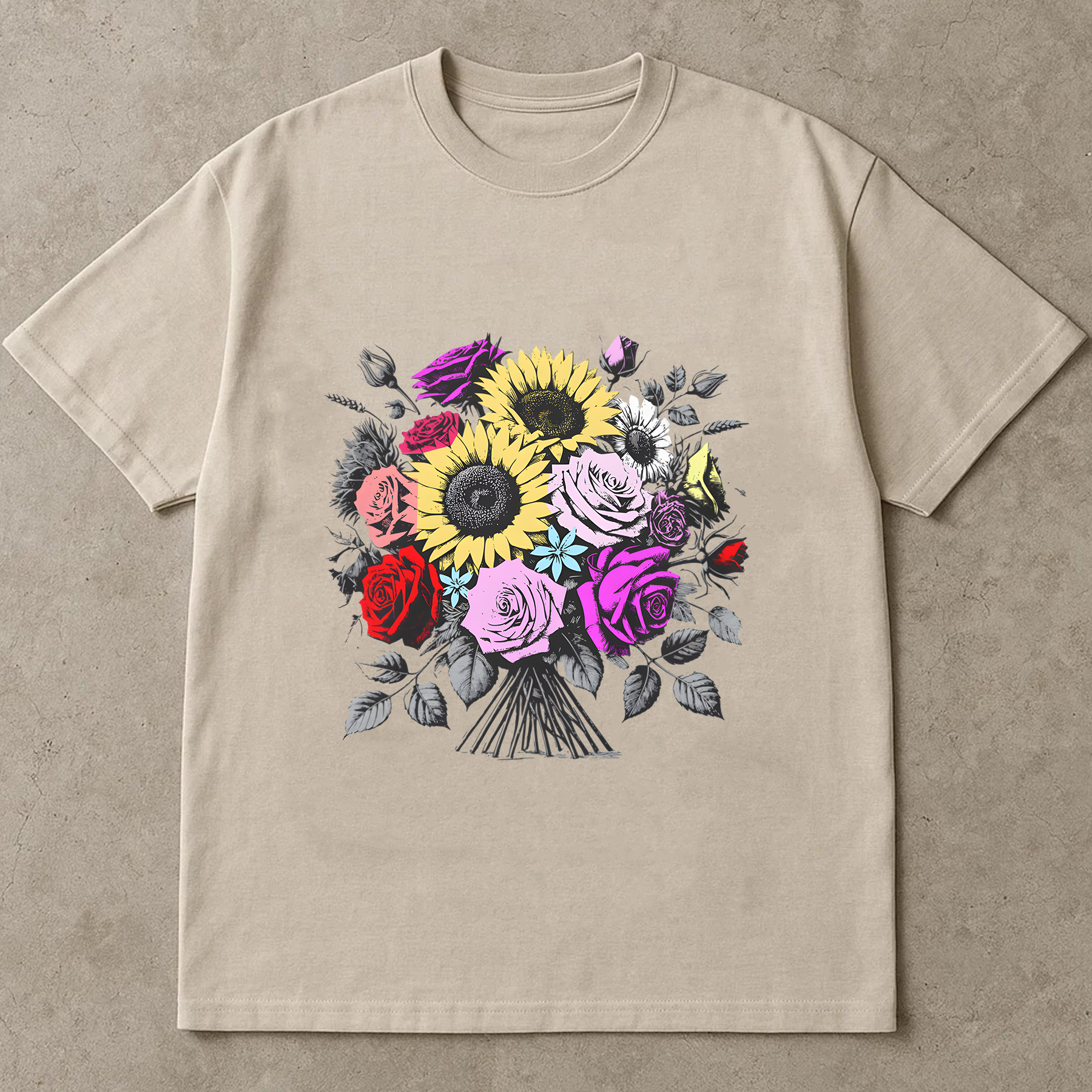 Sunflower Rose Bouquet Shirt, Floral Graphic T-Shirt, Botanical Garden Tee, Flower Lover Gift, Colorful Aesthetic Shirt