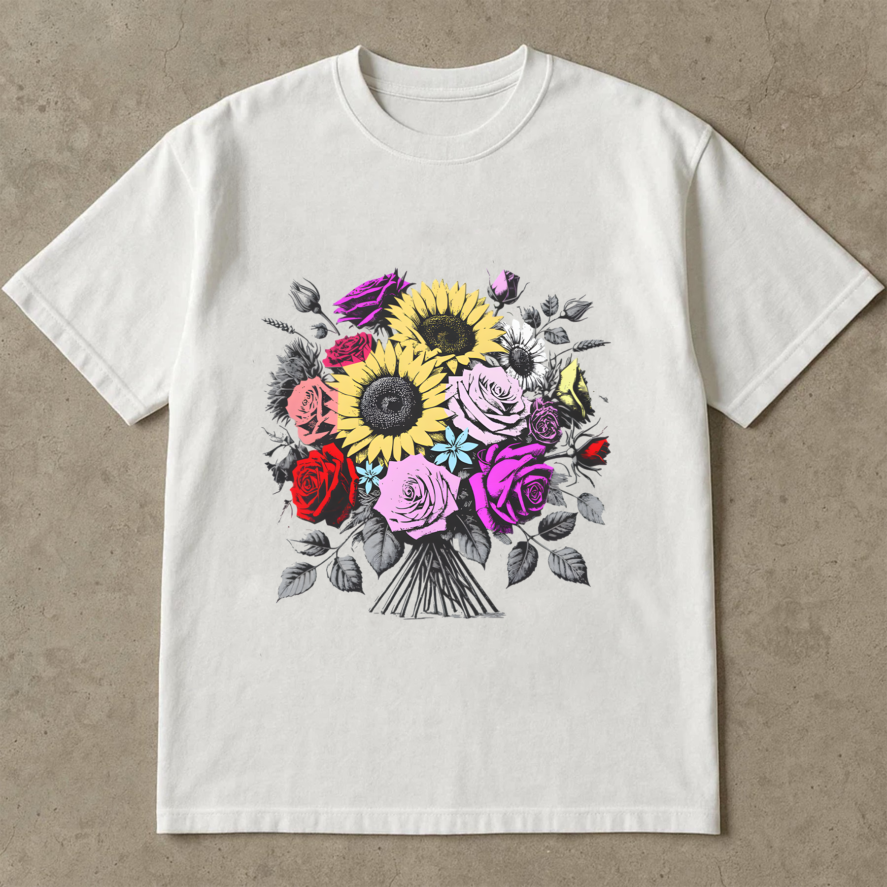 Sunflower Rose Bouquet Shirt, Floral Graphic T-Shirt, Botanical Garden Tee, Flower Lover Gift, Colorful Aesthetic Shirt