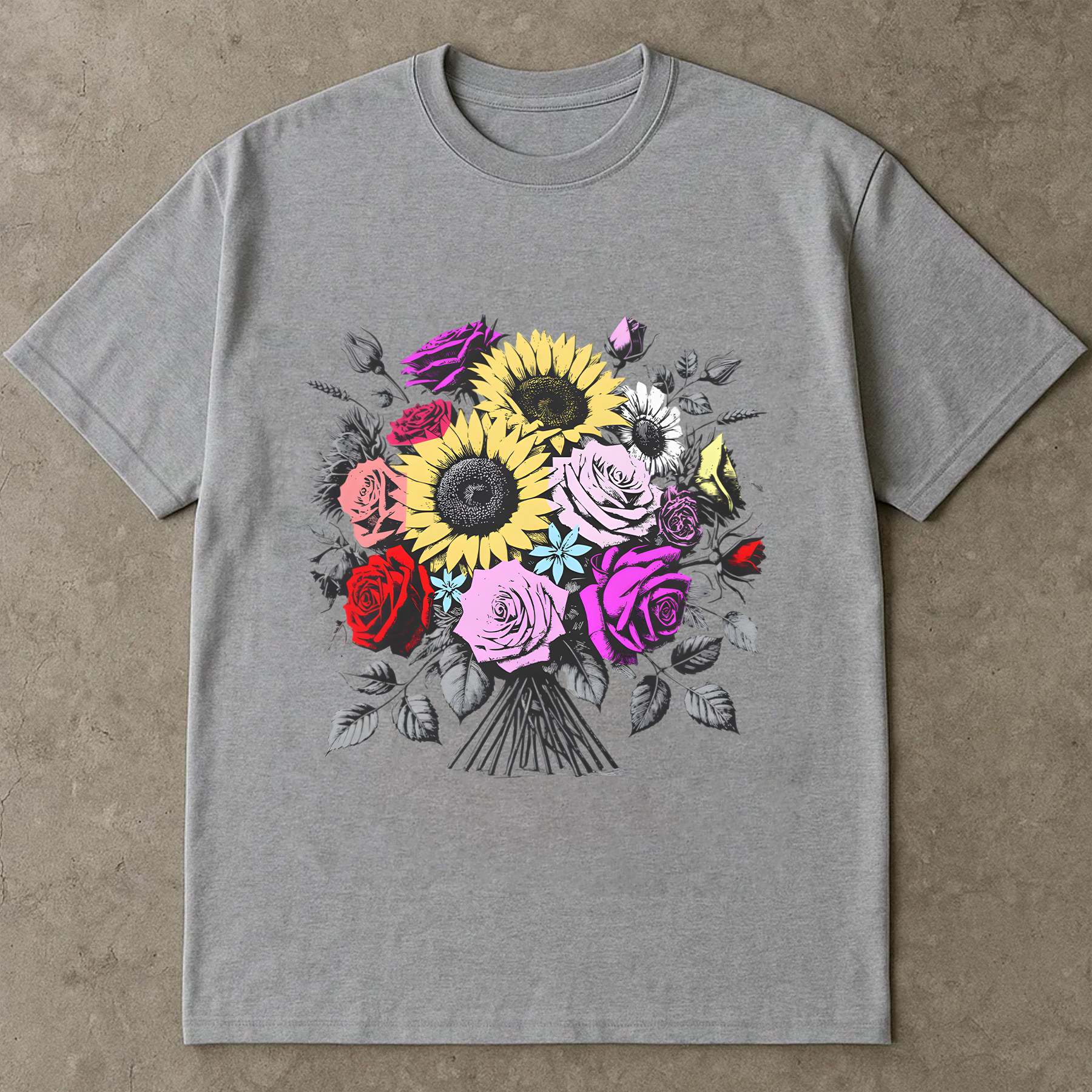 Sunflower Rose Bouquet Shirt, Floral Graphic T-Shirt, Botanical Garden Tee, Flower Lover Gift, Colorful Aesthetic Shirt