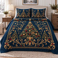Blue Christmas Tree Quilted Bedding Set, Christmas Patchwork Bedspread with Pillowcases, Festive Winter Bedroom Decor, Bedding Decor PTBED13
