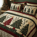 Christmas Tree Quilted Bedding Set, Christmas Patchwork Bedspread with Pillowcases, Festive Winter Bedroom Decor, Bedding Decor PTBED12
