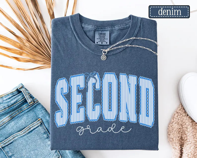 Second Grade Teacher Shirt • Comfort Colors 2nd Grade Teacher Tshirt • Second Grade Back To School Teacher Gift • Striped Seersucker Teacher. SPETAL17