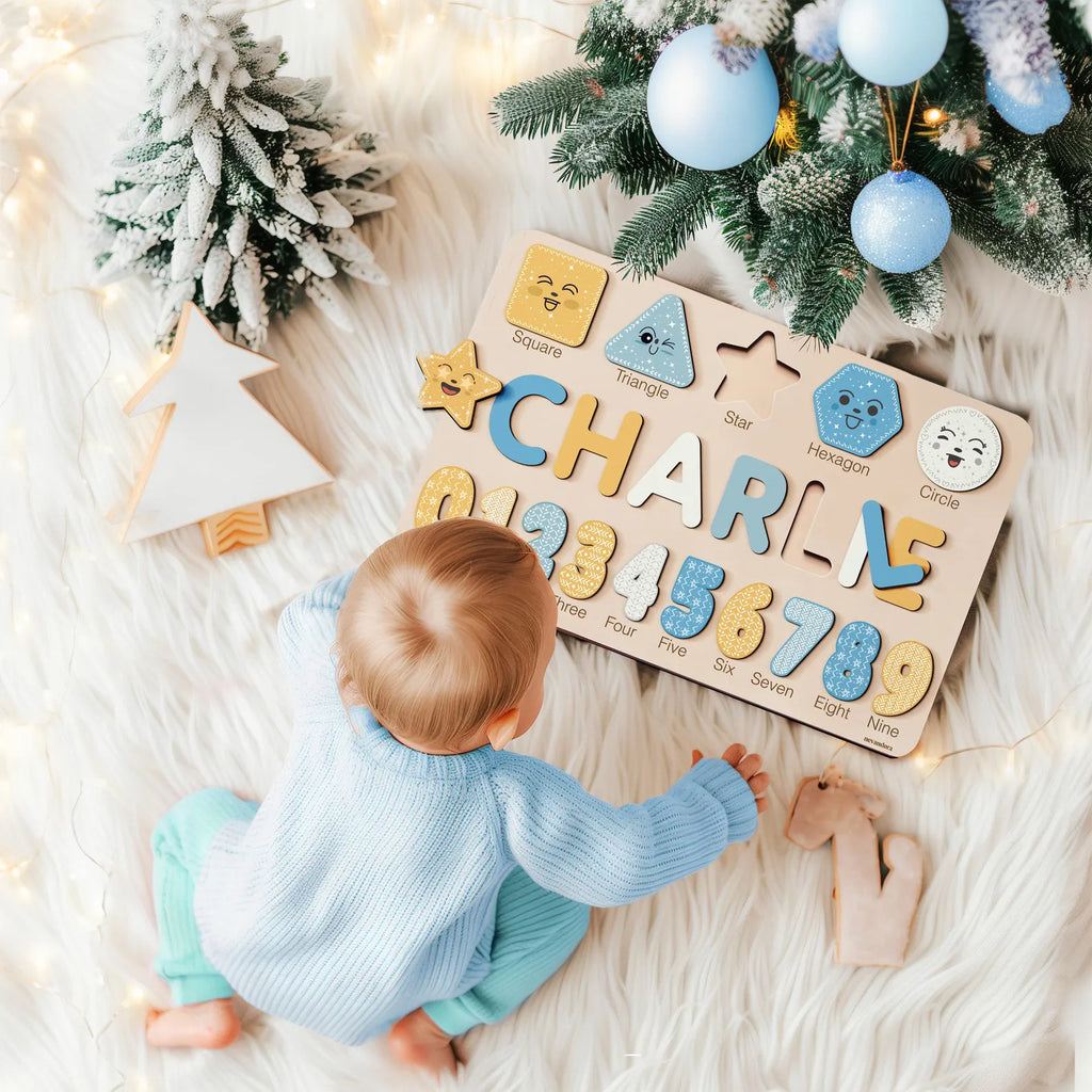 Wooden Busy Board Puzzle, Personalized Name Puzzle Toy, Baby Girl Gift, Nursery Decor, First Easter Gift, Custom Gift, One Year Old Gift. NPPETAL2