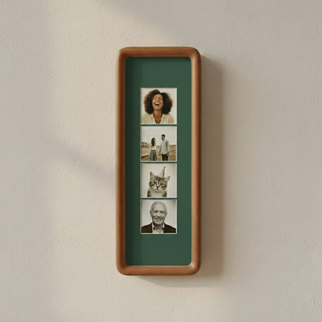 Photobooth Picture Frame, Solid Wood Photo Strip Frame with Colored Mount, Long Ready to Hang Wall Picture Frame