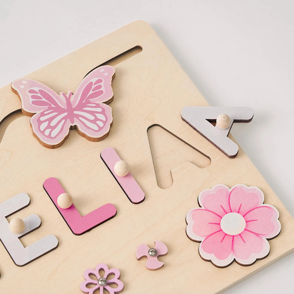 Custom Baby Girl Name Puzzle, Wooden Montessori Toys, Christmas Gifts for Toddlers, 1 year old gifts, Personalized 1st Girl birthday gifts. NPPETAL19