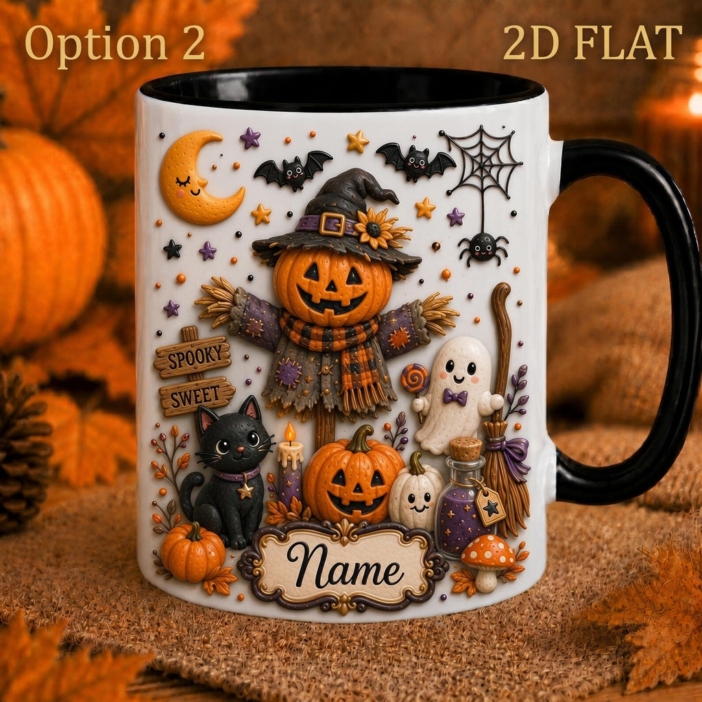 Personalized Halloween Mug, Custom Spooky Coffee Cup, Cute Witch Ghost Pumpkin Mug, Fall Halloween Gift with Name. MPETAL10