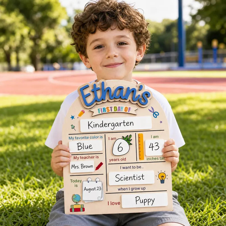 Custom First & Last Day of School Sign, Personalized Back to School Dry Erase Board, Preschool Photo Prop, School Milestone Keepsake. SBPETAL03