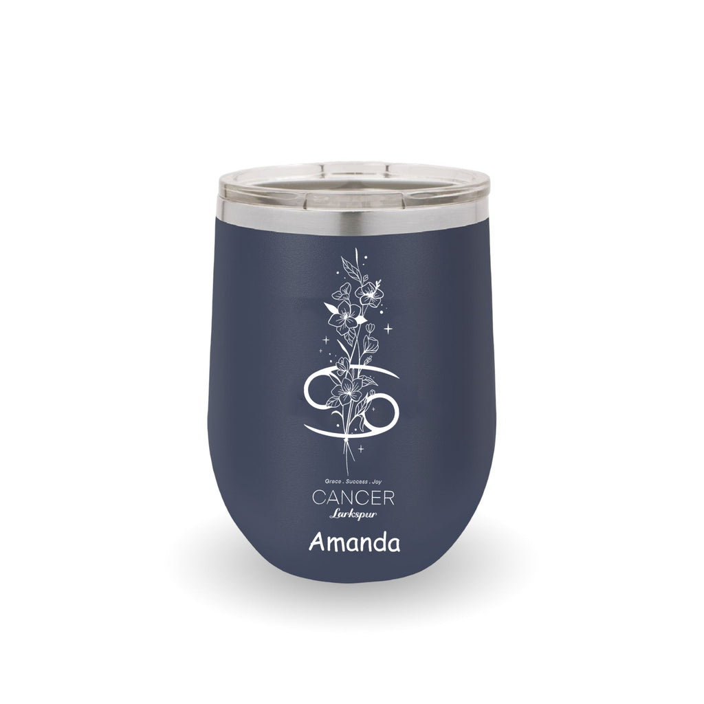 Personalized Edged Wine Tumbler, Custom Birth Flower with Zodiac Sign, Custom Name Tumbler, Birthday Gift for Her