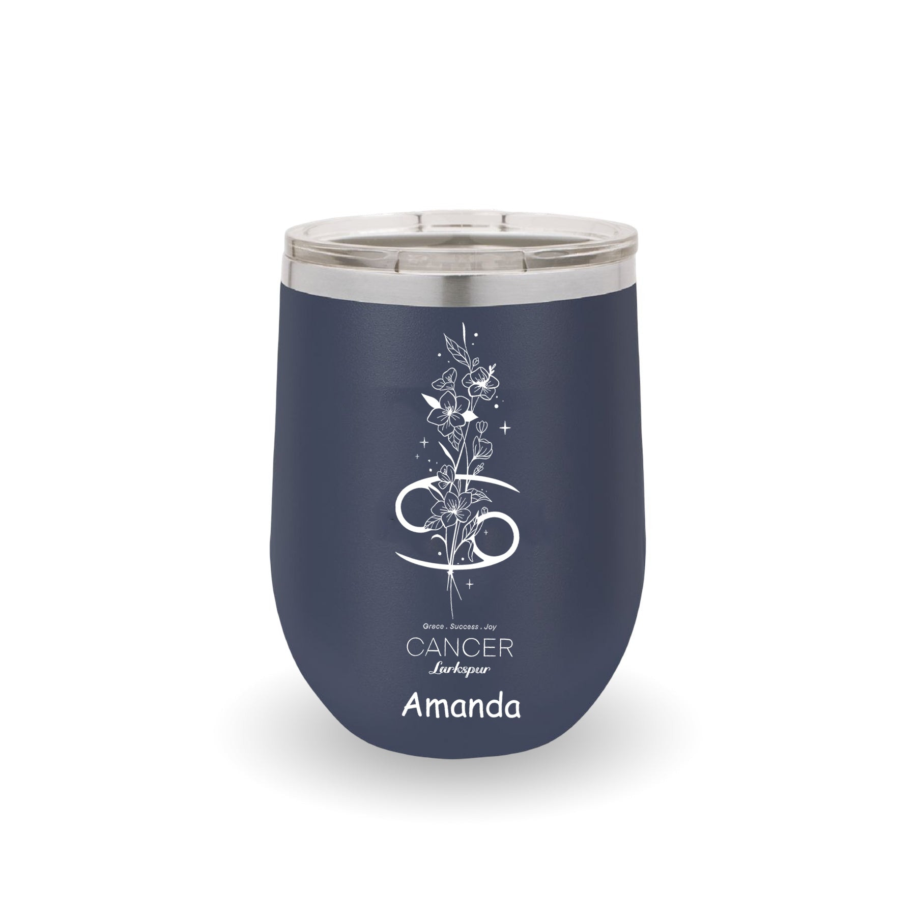Personalized Edged Wine Tumbler, Custom Birth Flower with Zodiac Sign, Custom Name Tumbler, Birthday Gift for Her