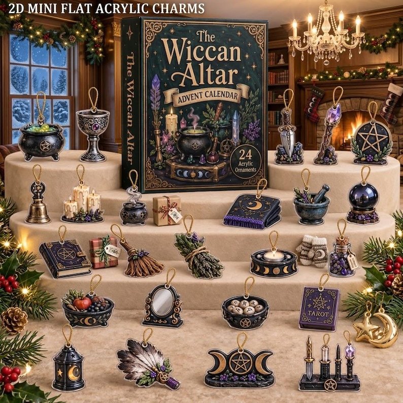 Wiccan Advent Calendar 2026, 24 Witchcraft Ornaments Countdown Calendar, Pagan Christmas Gift for Witches, Spiritual Collectors & Fantasy Lovers AXMAS09