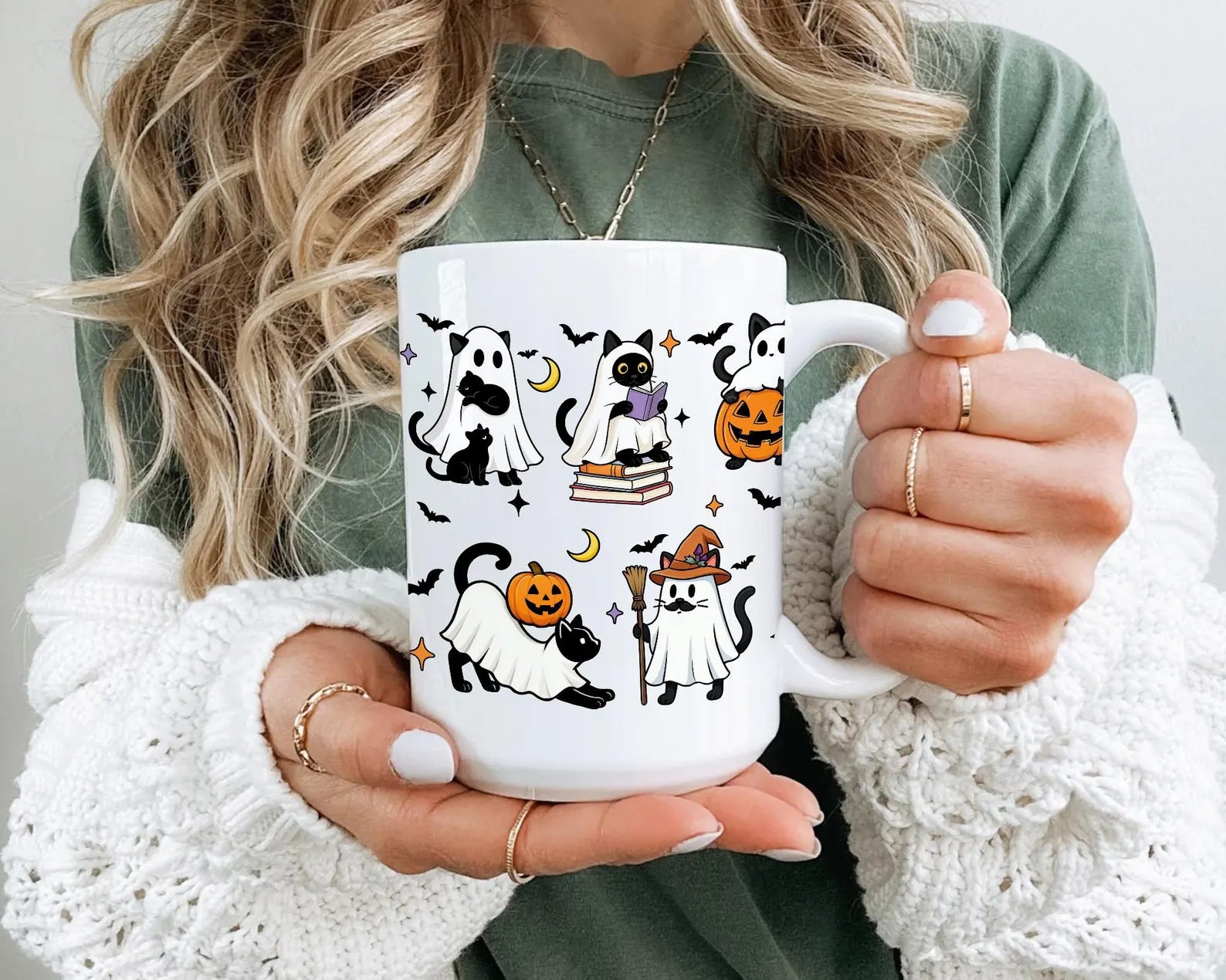 Funny Halloween Coffee Mug, Halloween Black Cat Ghosts Mug, Spooky Cat Mug, Halloween Gift for Cat Lovers, Cute Ghost Mug, Fall Pumpkin Cat. MPETAL9