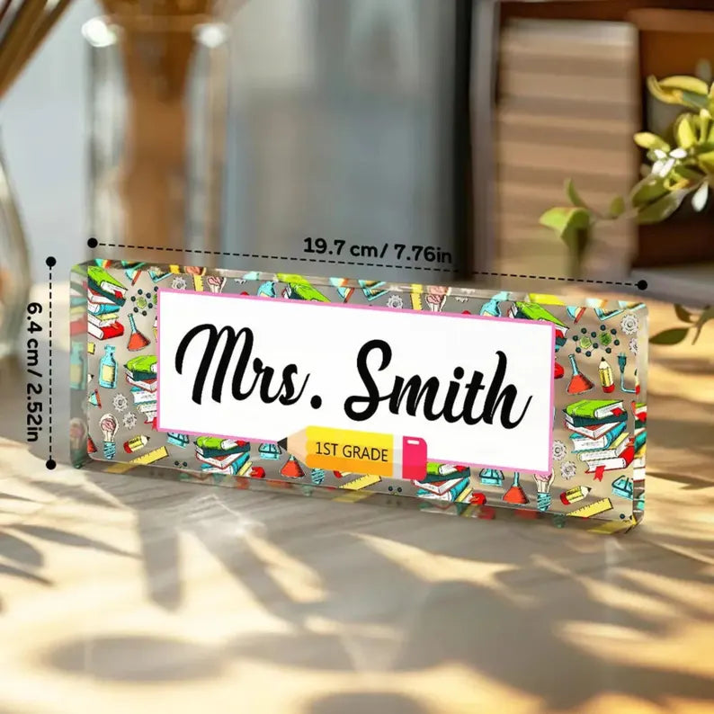 Personalized Teacher Desk Name Plate, Custom Acrylic Classroom Sign, School Decor, Back to School Gift. DNPETAL06
